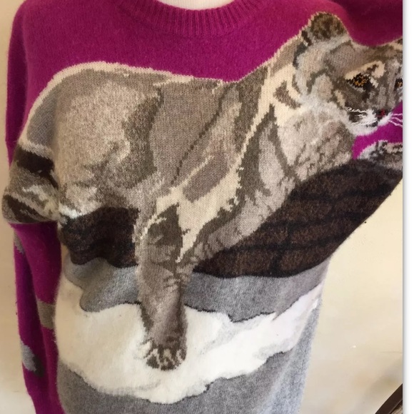 KRIZIA MAGLIA Vtg Rare Snow Leopard Lion Sweater - Picture 2 of 12